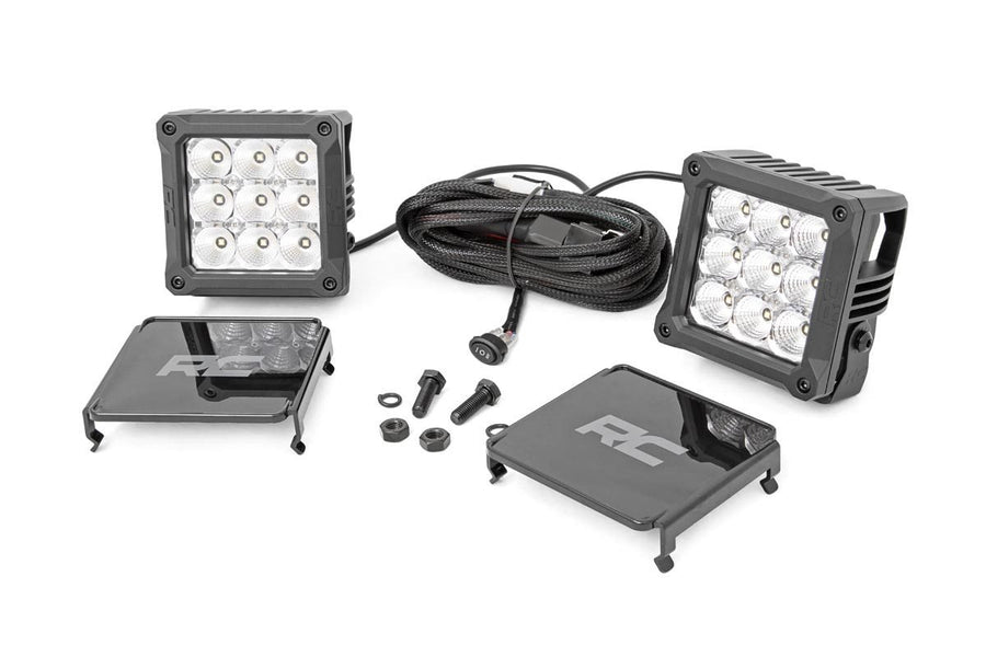 Rough Country - 4 Inch Chrome Series LED Light Pods - Square - White DRL - Pair