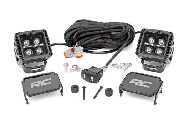 Rough Country - LED Light Kit - Cowl Mount - 2 In. Black Pair - Amber DRL - Jeep Gladiator JT/Wrangler JL (18-25)