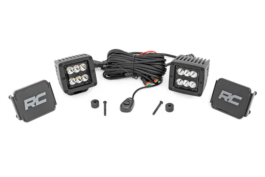 Rough Country - LED Light Kit - Cowl Mount - 2 In. Black Pair - Jeep Gladiator JT/Wrangler JL (18-25)