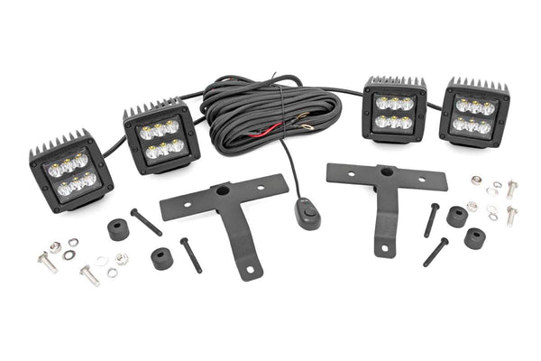 Rough Country - Quad LED Light Kit - Cowl Mount - 2 In. Black Pairs - Spot - Jeep Gladiator JT/Wrangler JL (18-25)