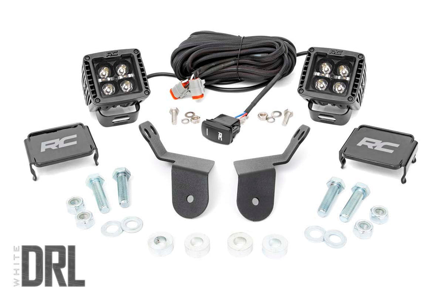 Rough Country - LED Light Kit - Cage Mount - 2 In. Black Pair - White DRL - Honda Pioneer 1000