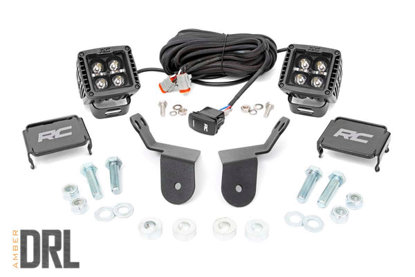 Rough Country - LED Light Kit - Cage Mount - 2 In. Black Pair - Amber DRL - Honda Pioneer 1000