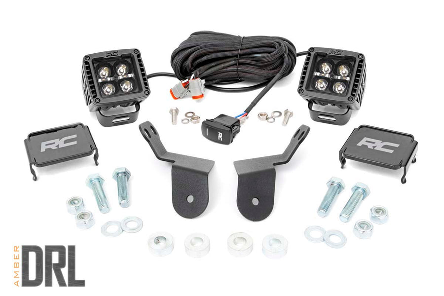 Rough Country - LED Light Kit - Cage Mount - 2 In. Black Pair - Amber DRL - Honda Pioneer 1000
