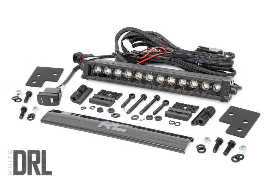 Rough Country - LED Light Kit - Bumper Mount - 12 In. Black Single Row - White DRL - Polaris Ranger XP 1000
