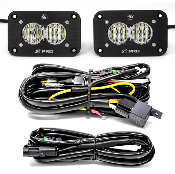 S2 Pro Black Flush Mount LED Light Pod Reverse Kit (Wide Cornering; Clear)