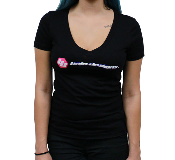 Baja Designs Womens V-Neck T-Shirt (Size L; Black)