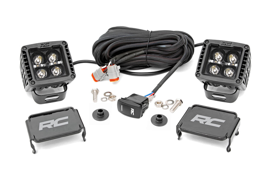 Rough Country - LED Light Kit - Ditch Mount - 2 In. Black Pair - White DRL - Ford Bronco (21-25)