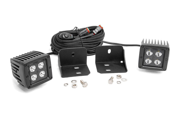 Rough Country - LED Light - Cab Mount - 2 In. Black Pair - Flood - Can-Am Defender HD 5/HD 8/HD 9/HD 10