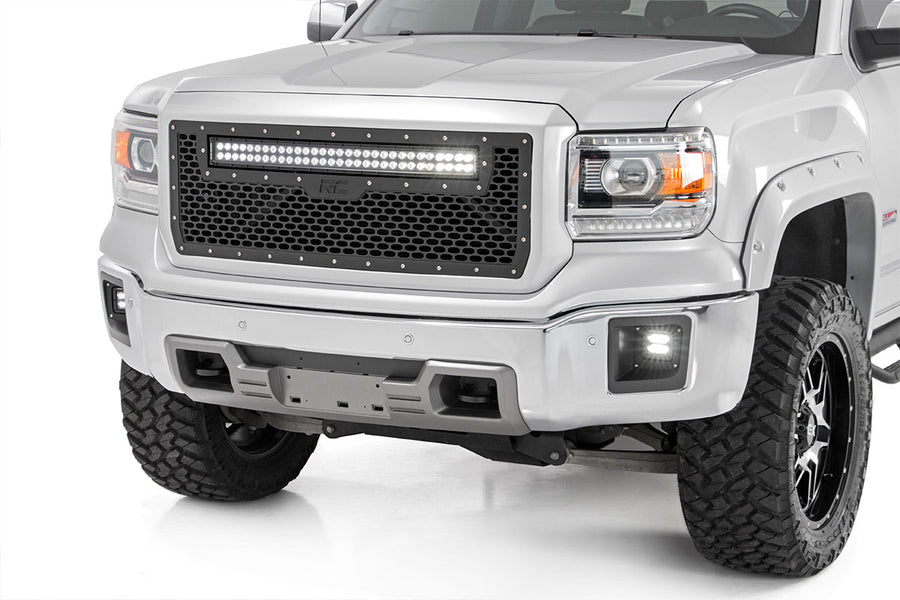 Rough Country - Mesh Grille - 30 In. Dual Row LED - Black - GMC Sierra 1500 2WD/4WD (2014-2015)