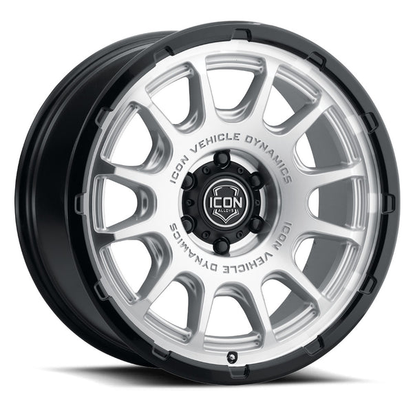 ICON Alloys Rancho Silver Machined W/ Gloss Black Lip 20 X 9 / 6 X 135 16mm Offset 5.625" BS