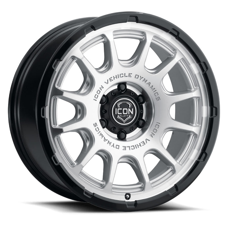 ICON Alloys Rancho Silver Machined W/ Gloss Black Lip 20 X 9 / 6 X 135 16mm Offset 5.625" BS
