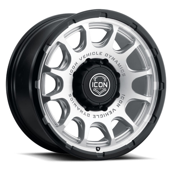 ICON Alloys Rancho Silver Machined W/ Gloss Black Lip 20 X 9 / 8 X 180 12mm Offset 5.5" BS