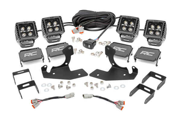 Rough Country - LED Light Kit - Fog - 2 In. Black Pairs X2 - White DRL - Chevy Silverado 1500/2500HD/3500HD 2WD/4WD