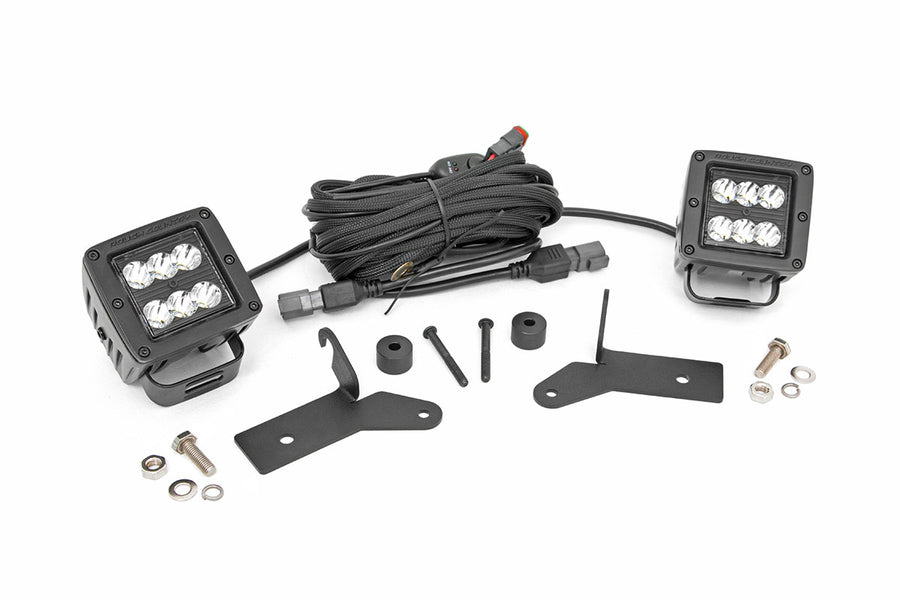 Rough Country - LED Light Kit - Hinge Mount - 2 In. Black Pair - Jeep Gladiator JT/Wrangler JL (18-25)
