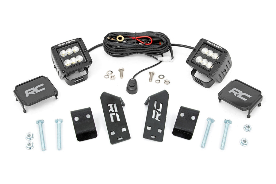 Rough Country - LED Light Kit - In.A In. Pillar Mount - 2 In. Black Pair - Spot - Polaris RZR PRO XP