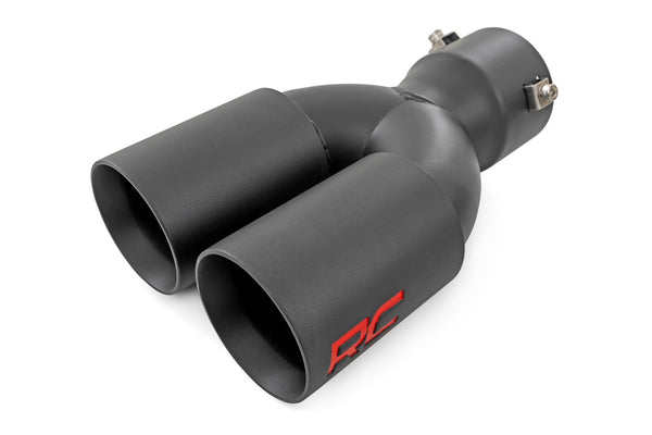 Rough Country - Exhaust Tip - Black - Red RC Logo - 2.5-3 Inch Pipe Single Inlet - Dual Outlet